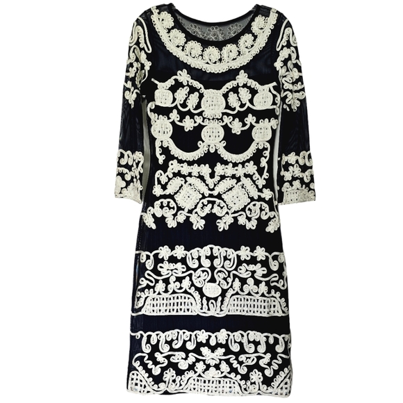 Nwot Phase Eight Black Mesh Ivory  Lace 3/4 Sleeve Special Occassion Dress - Picture 11 of 16